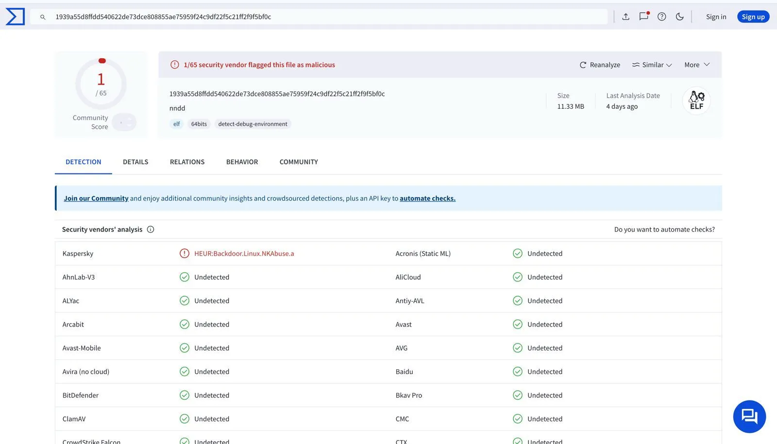 n0de VirusTotal scan
